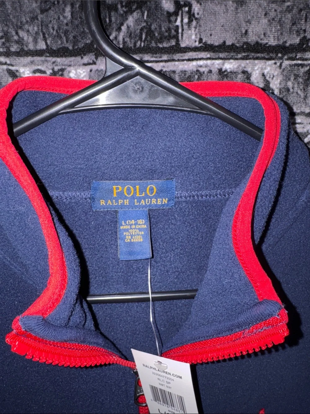 Ralph Lauren Navy Fleece Jacket with Red Trim and Pony Boys 14-16 NWT
